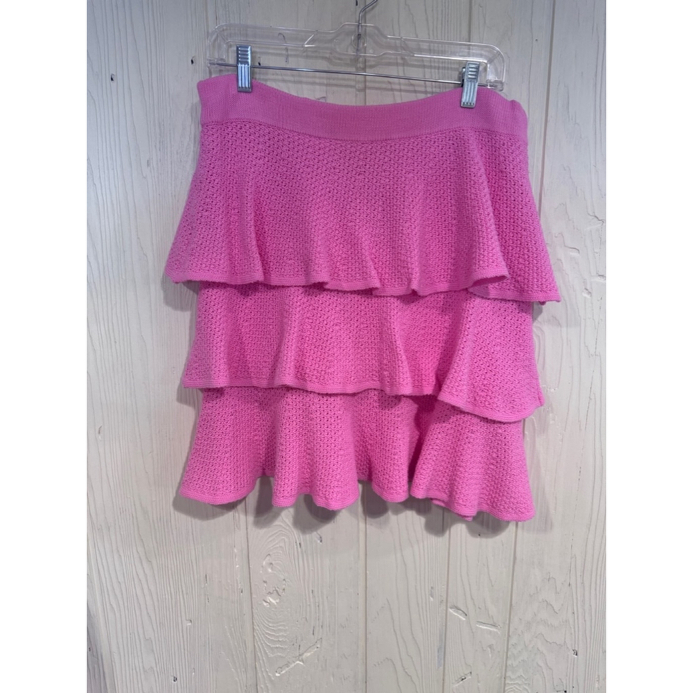 Victor Glemaud Pink Tiered Elastic Waist Knit Skirt Size XL hi